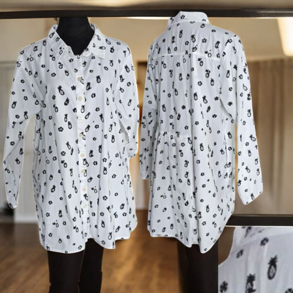 TULIP ( MED ) LS Tunic/Button Up Blouse/Dress Pineapple Detail